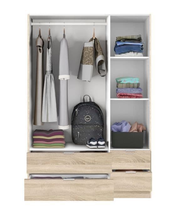 Amos Mann Furniture Cairo oak effect compact 3 door 4 drawer wardrobe in a modern bedroom setting