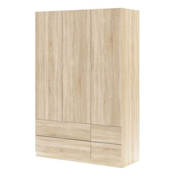Amos Mann Furniture Cairo oak effect compact 3 door 4 drawer wardrobe in a modern bedroom setting