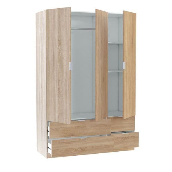 Amos Mann Furniture Cairo oak effect compact 3 door 4 drawer wardrobe in a modern bedroom setting