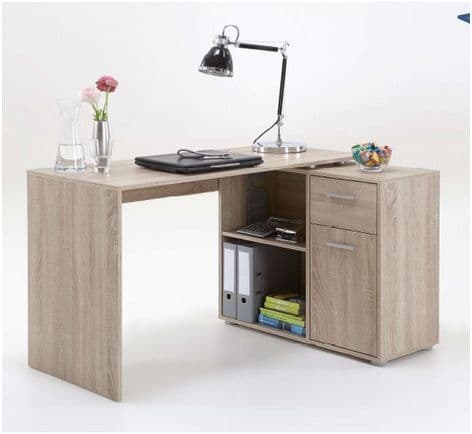 Amos Mann Furniture Carin oak corner flexi desk in a modern home office setting