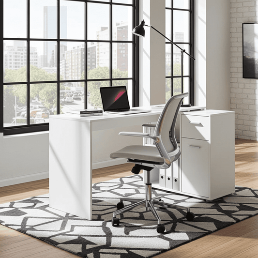 	Amos Mann Furniture Carin white corner flexi desk in a modern home office setting