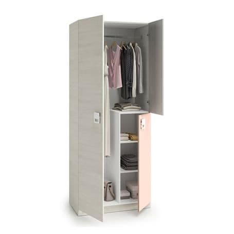 Amos Mann Furniture Carlos grey and pink 3 door slim narrow wardrobe in a modern bedroom setting