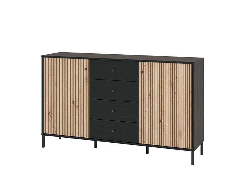 Amos Mann Furniture Clifton oak and black sideboard in a contemporary dining room with natural lighting