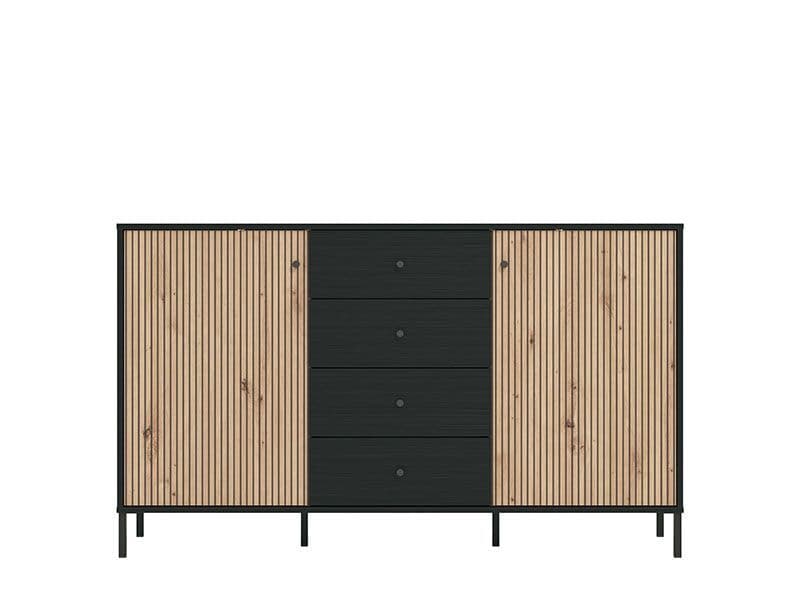 Amos Mann Furniture Clifton oak and black sideboard in a contemporary dining room with natural lighting