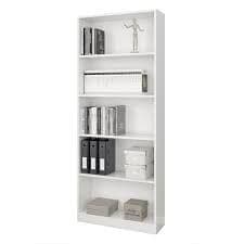 Amos Mann Furniture Cordoba large arctic white bookcase in a modern living room setting
