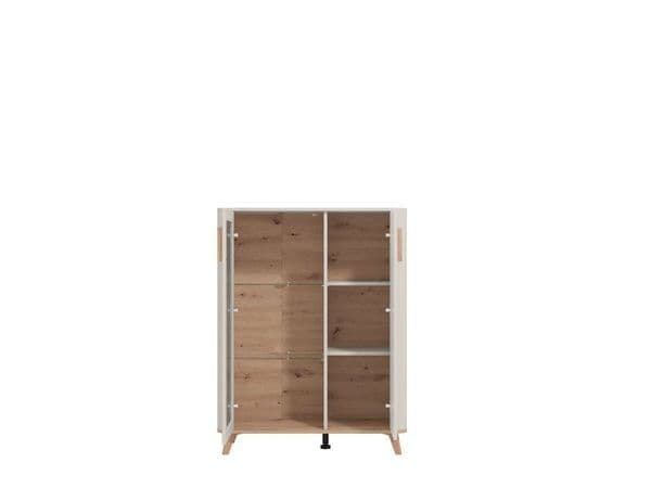 Amos Mann Furniture Darigon low cabinet showing the 1 glass door and 1 closed door