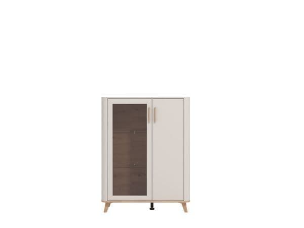 Amos Mann Furniture Darigon low cabinet showing the 1 glass door and 1 closed door