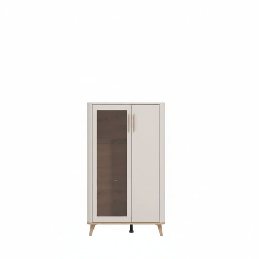 Amos Mann Furniture Darigon low cabinet showing the 1 glass door and 1 closed door