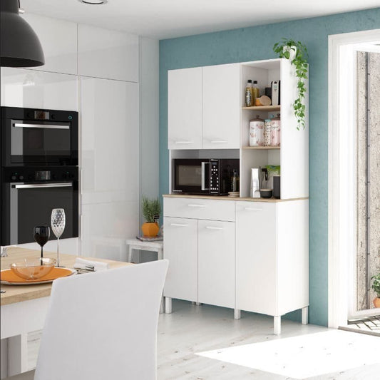 Amos Mann Furniture Denby cupboard showing the 5 doors, 1 drawer and hutch for microwave