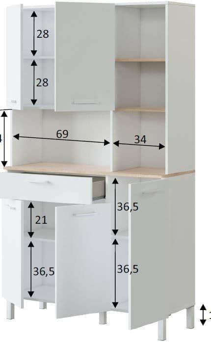 Amos Mann Furniture Denby cupboard showing the 5 doors, 1 drawer and hutch for microwave