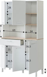 Amos Mann Furniture Denby cupboard showing the 5 doors, 1 drawer and hutch for microwave