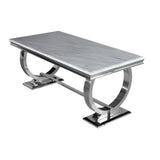 	Furnish365 Arriana 1.8m marble dining table with polished stainless steel base in a modern dining room setting
