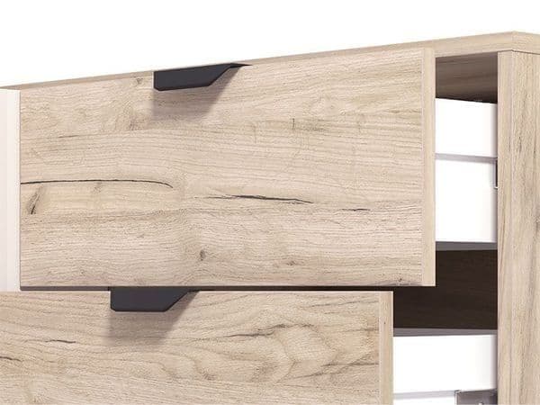 Amos Mann Furniture Evandria grey oak and cashmere slatted sideboard in a modern living room setting