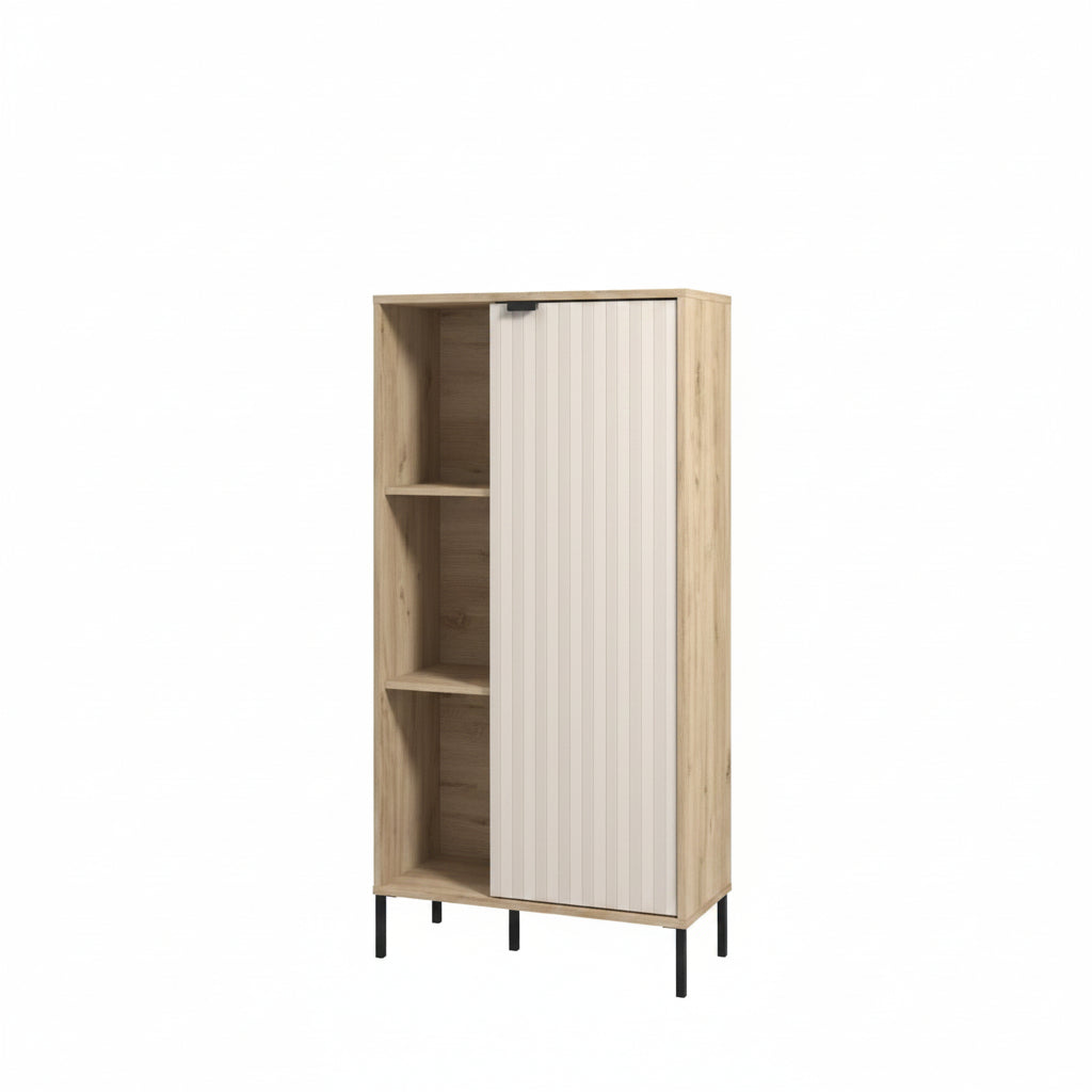 Evandria Grey Oak & Cashmere Short Sideboard – 1 Door & 3 Shelves | Amos Mann Furniture