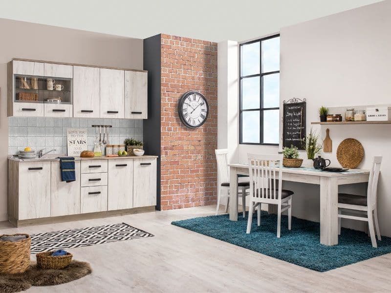 Amos Mann Furniture Gabriel white oak effect kitchen units in a modern kitchen setting