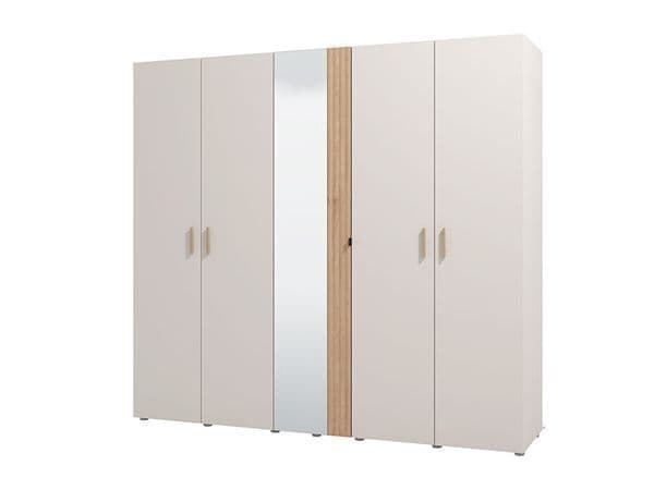 Amos Mann Furniture Granada cashmere and oak effect mirrored 5 door wardrobe in a modern bedroom setting