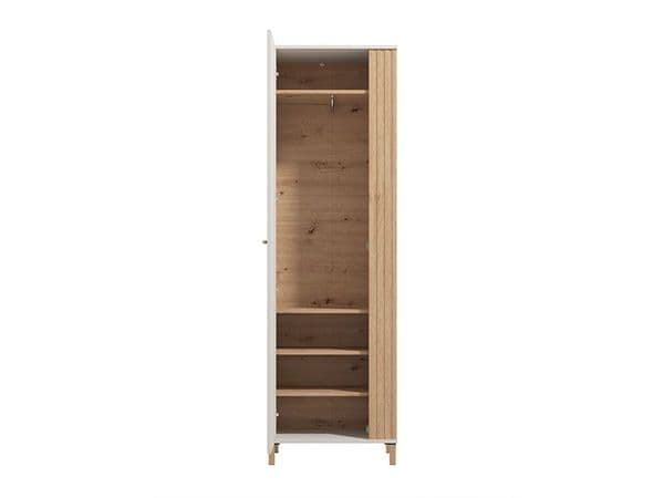 Amos Mann Furniture Granada cashmere and oak effect slim narrow wardrobe in a modern bedroom setting