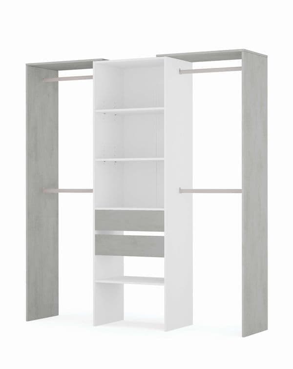 Amos Mann Furniture Guadalupe concrete grey and white open door wardrobe in a modern bedroom setting