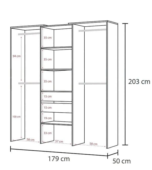 Amos Mann Furniture Guadalupe concrete grey and white open door wardrobe in a modern bedroom setting
