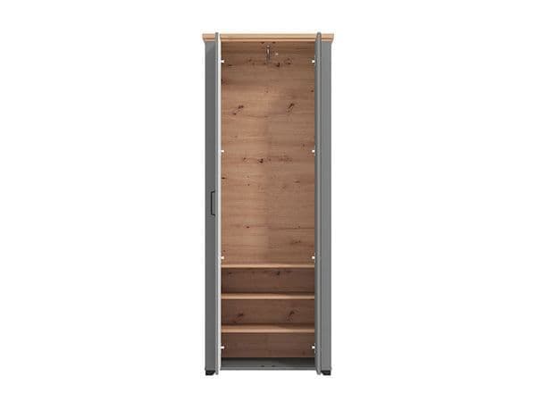 Havertz Grey & Oak Slim Narrow Mirrored Wardrobe – Pullout Hanging Rail | Amos Mann Furniture