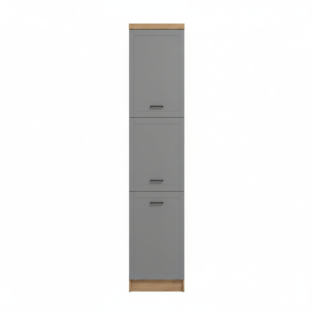 Hudson Grey & Oak Tall Kitchen Larder Unit – 3 Doors & 6 Shelves | Amos Mann Furniture