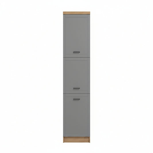 Amos Mann Furniture Hudson grey and oak tall kitchen larder unit in a modern kitchen setting