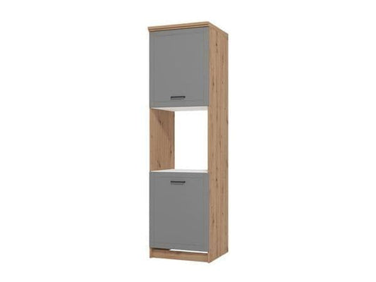 Amos Mann Furniture Hudson grey and oak tall kitchen larder unit in a modern kitchen setting