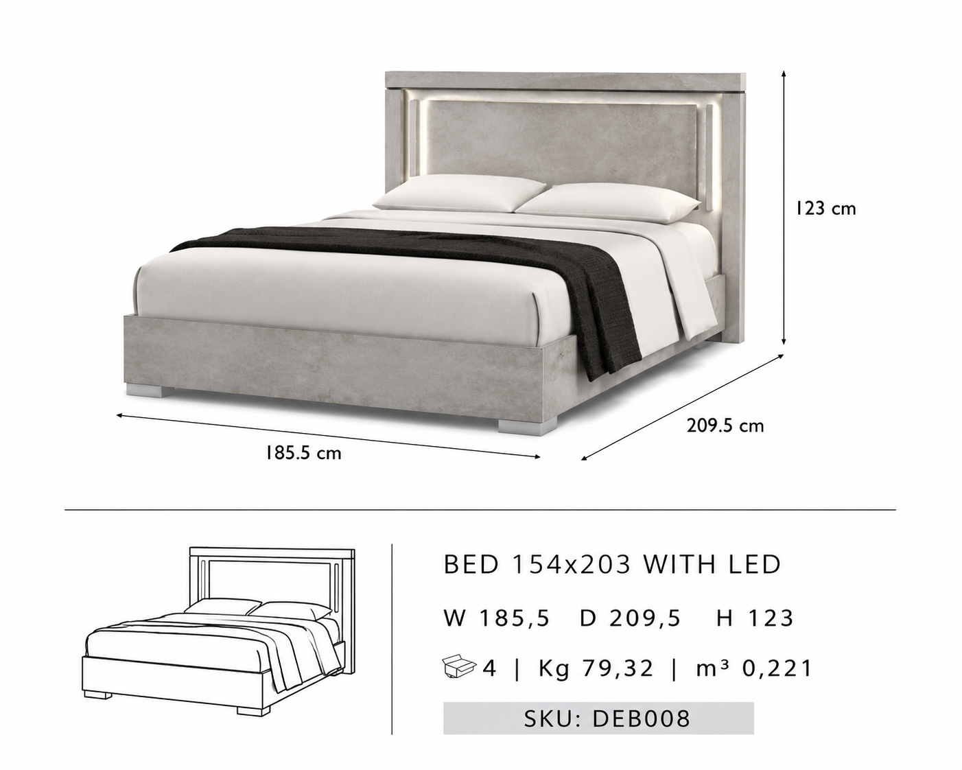 king bed, led bed, Italian design, modern headboard, bedroom furniture