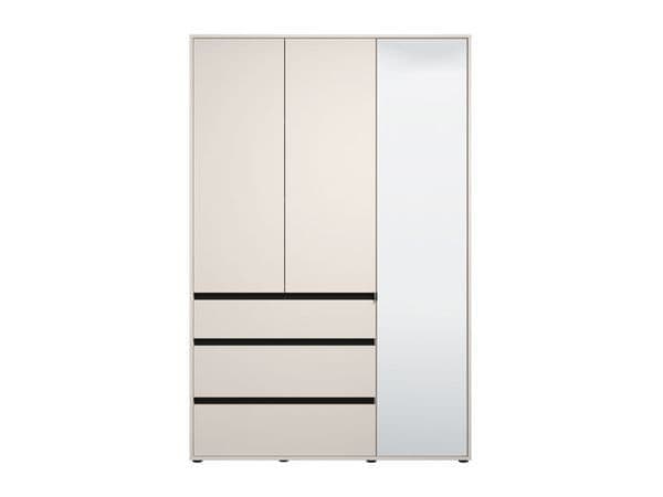 Amos Mann Furniture Kyoto cashmere 3 door mirrored wardrobe with 3 drawers in a modern bedroom setting