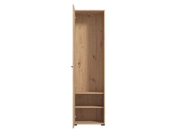 Amos Mann Furniture Lazo slatted artisan oak effect slim wardrobe in a modern bedroom setting