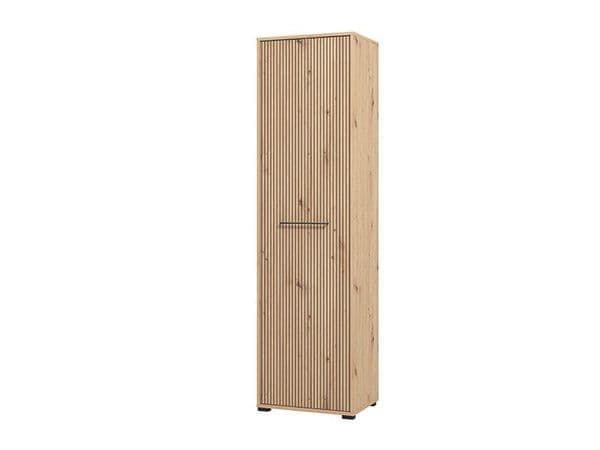 Amos Mann Furniture Lazo slatted artisan oak effect slim wardrobe in a modern bedroom setting