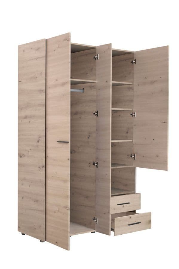 Amos Mann Furniture Limone grey oak 3 door wardrobe with mirror in a modern bedroom setting