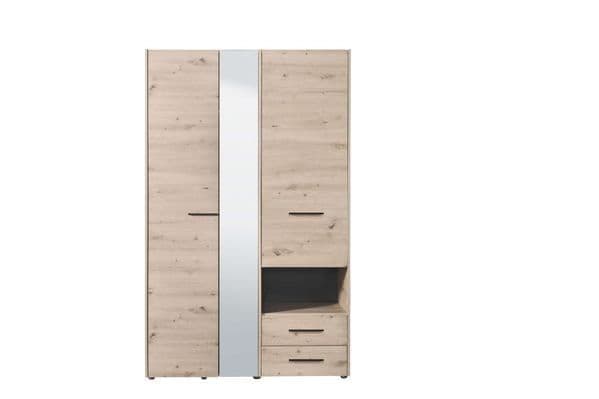Amos Mann Furniture Limone grey oak 3 door wardrobe with mirror in a modern bedroom setting