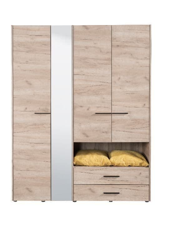 Amos Mann Furniture Limone grey oak 4 door wardrobe with mirror in a modern bedroom setting