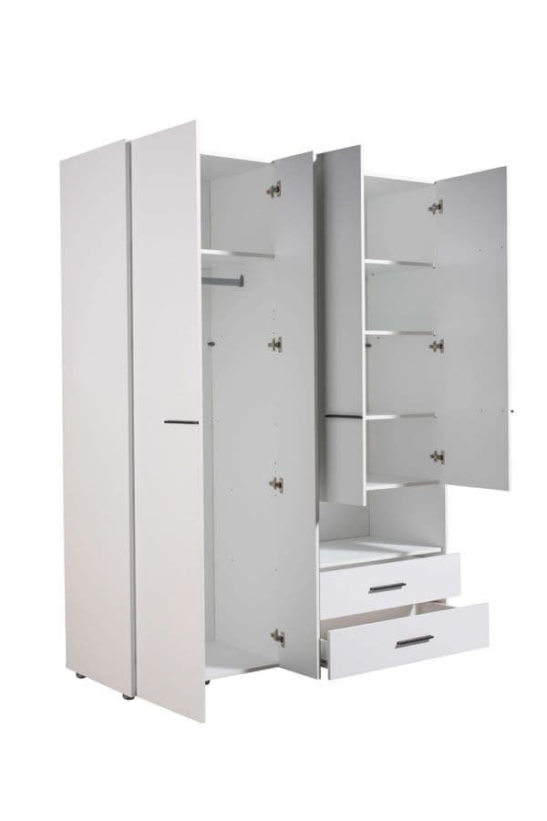 Amos Mann Furniture Limone white 4 door wardrobe with mirror in a modern bedroom setting
