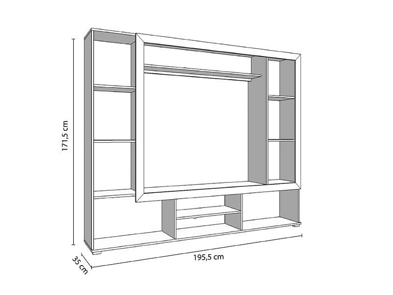 Lifestyle view of Amos Mann Furniture Lucerne grey oak and black entertainment unit in a stylish contemporary living room
