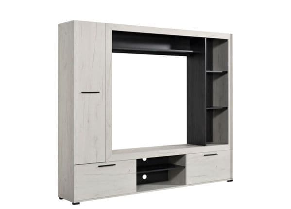 Amos Mann Furniture Lucerne oak entertainment unit in a modern living room setting
