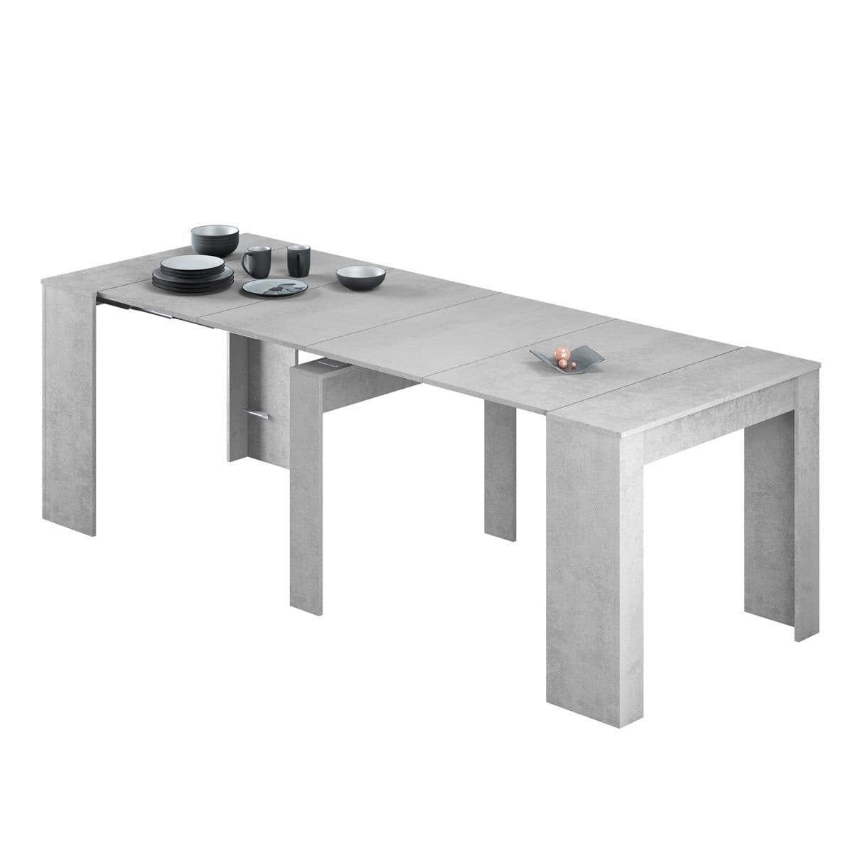 Amos Mann Furniture Luiz concrete grey extending dining table in a modern dining room setting