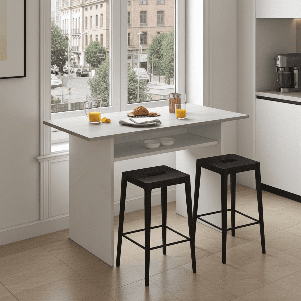 Amos Mann Furniture Luxo concrete grey and white extending breakfast table in a modern kitchen setting