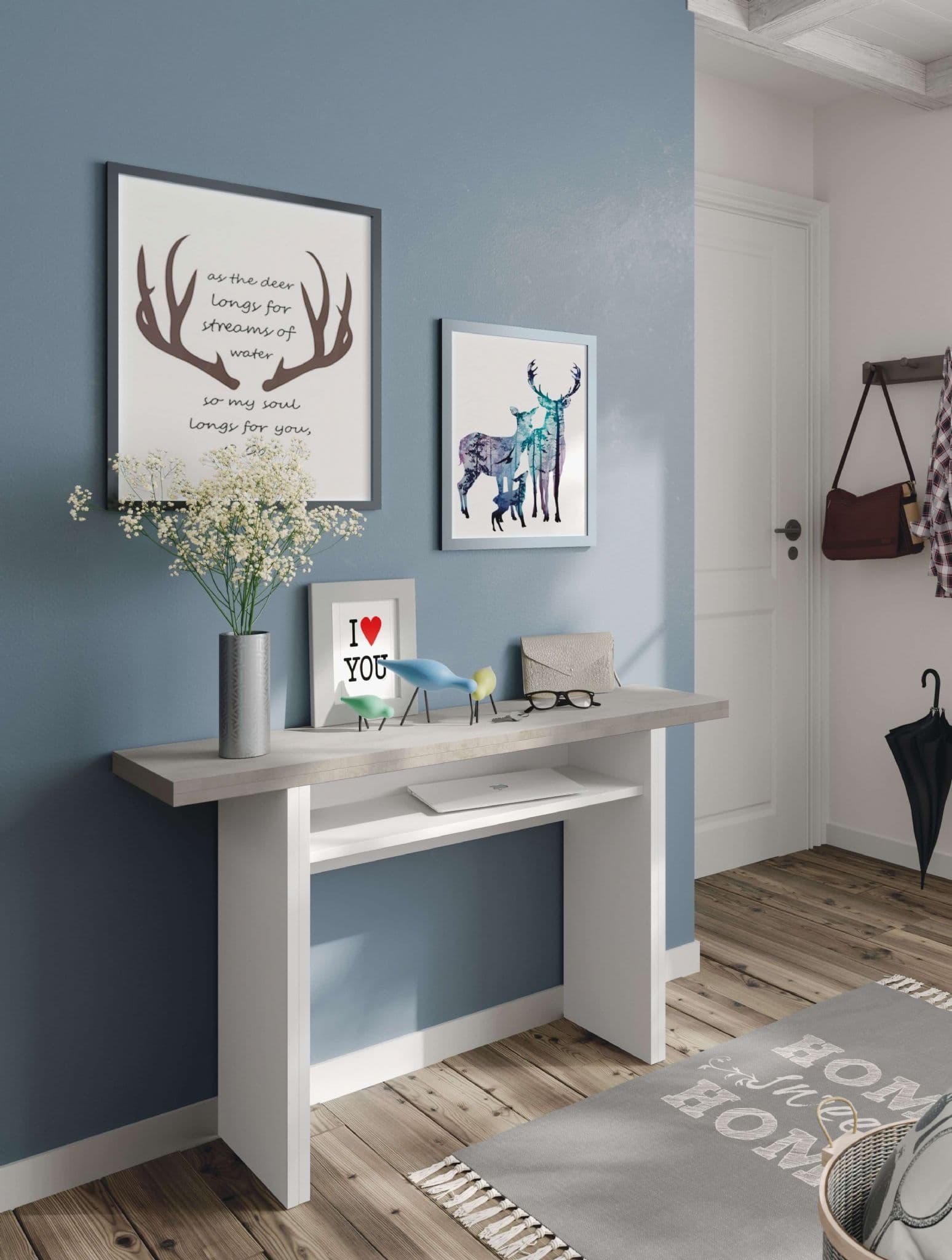 Amos Mann Furniture Luxo concrete grey and white extending breakfast table in a modern kitchen setting