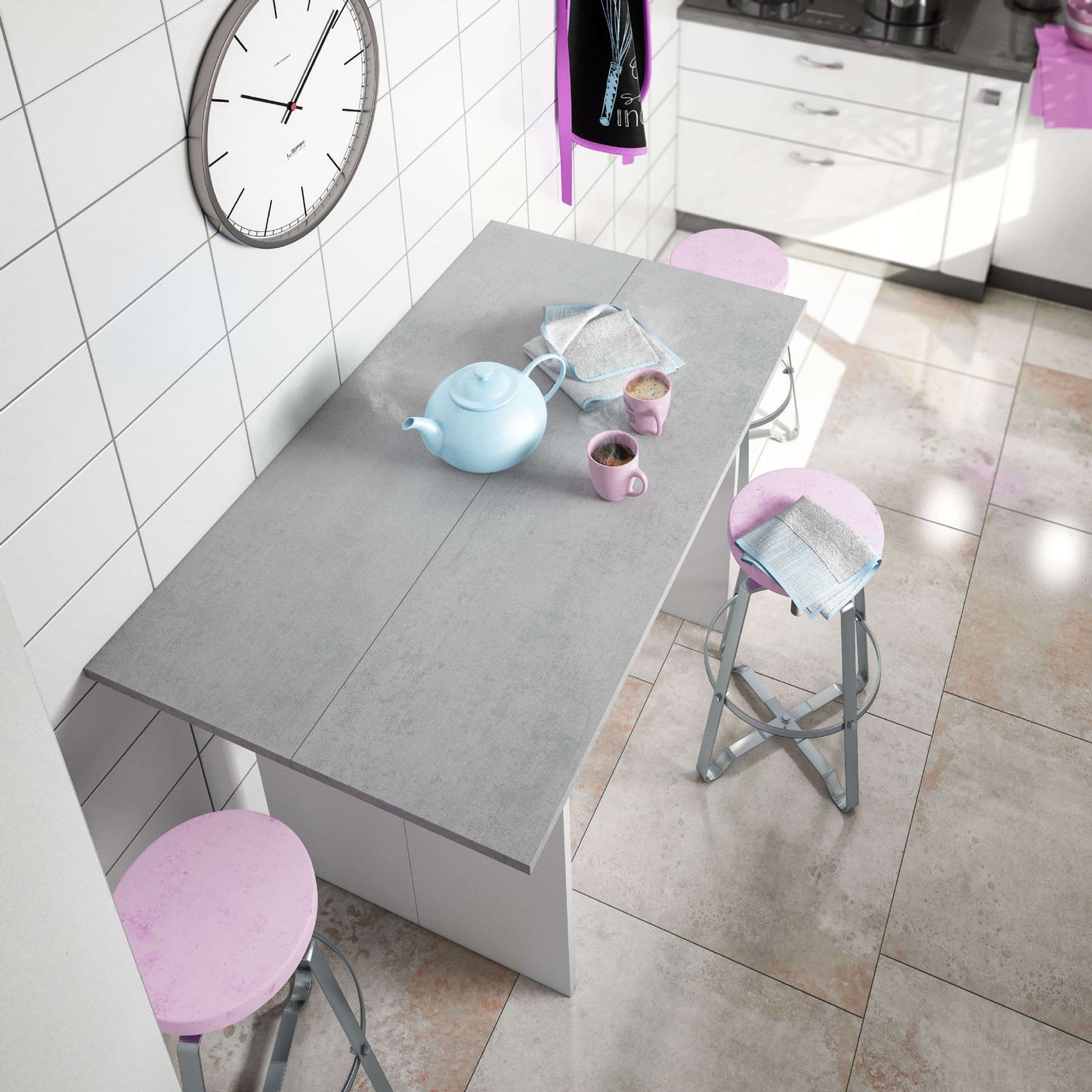Amos Mann Furniture Luxo concrete grey and white extending breakfast table in a modern kitchen setting