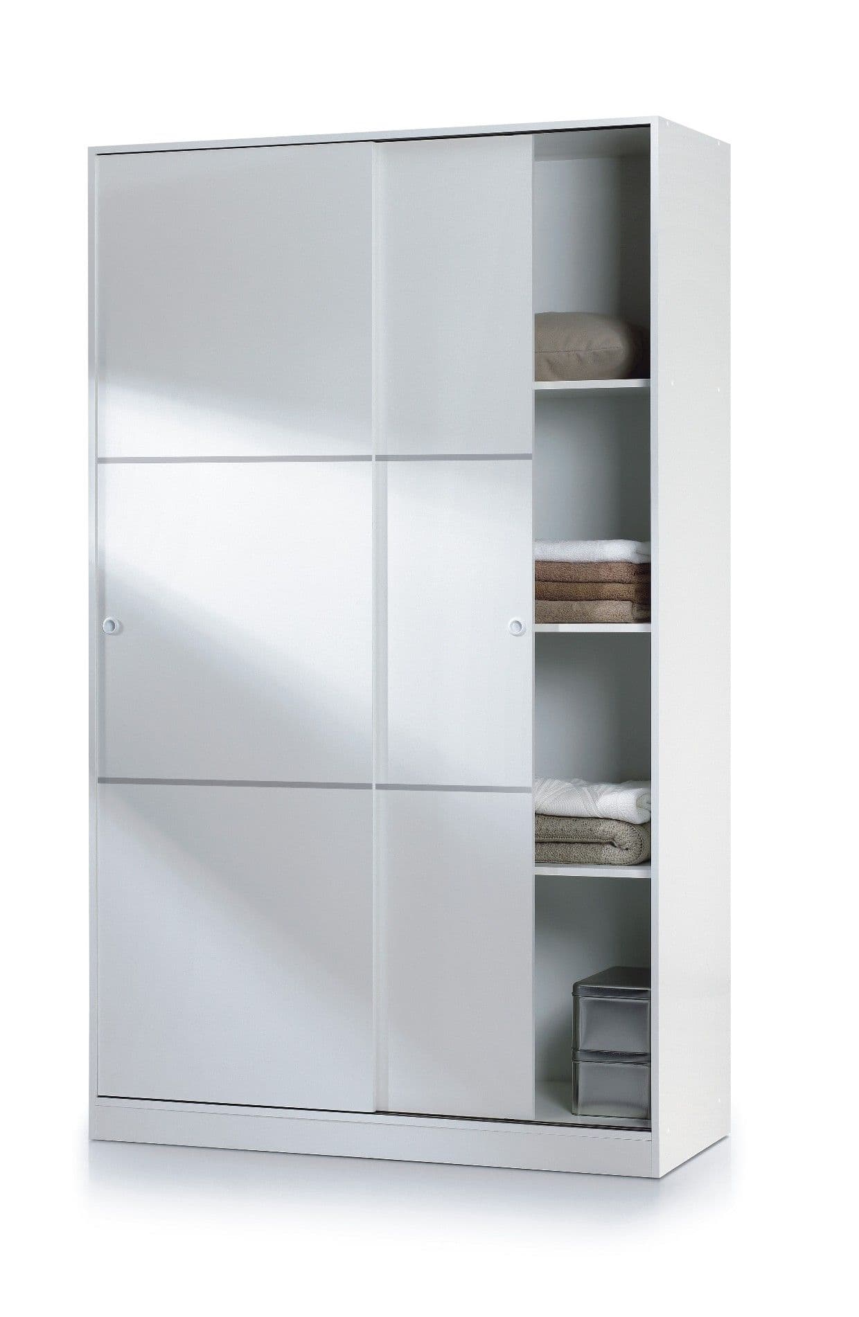 Amos Mann Furniture Madrid white gloss sliding door wardrobe in a modern bedroom setting