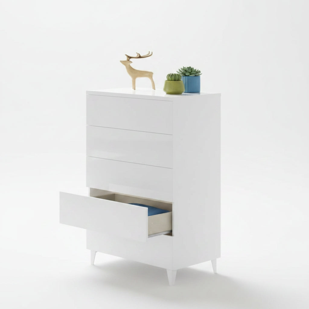 Madrid White Gloss Tall Chest of Drawers – 4 Drawers with Smooth Glide Runners | Amos Mann Furniture