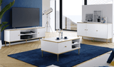 	Amos Mann Furniture Maison white and gold 3 door sideboard in a modern dining room setting
