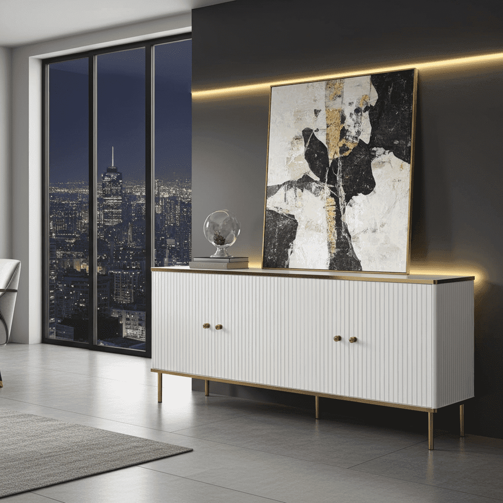 Amos Mann Furniture Maison sideboard with doors open showing the internal shelves