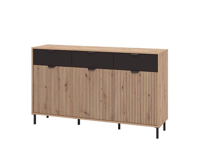 Amos Mann Furniture Martinique artisan oak and black sideboard in a modern living room setting