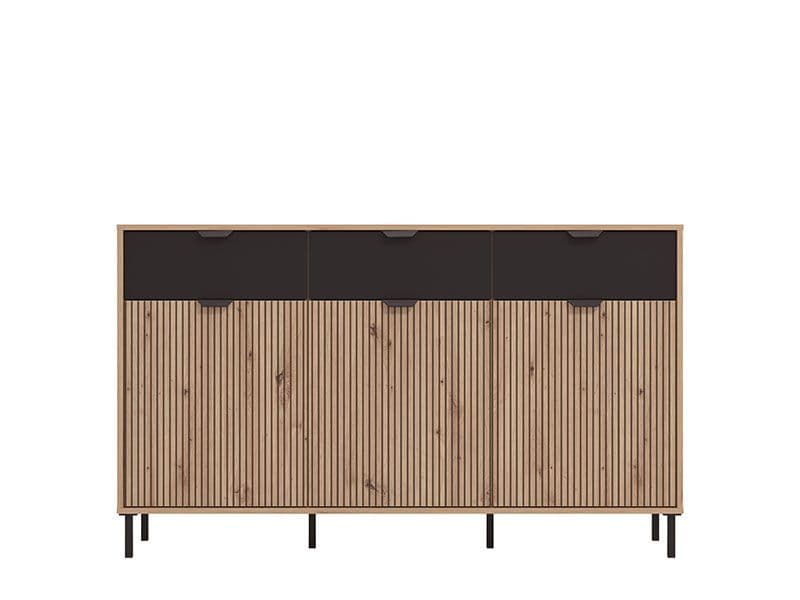 Amos Mann Furniture Martinique artisan oak and black sideboard in a modern living room setting