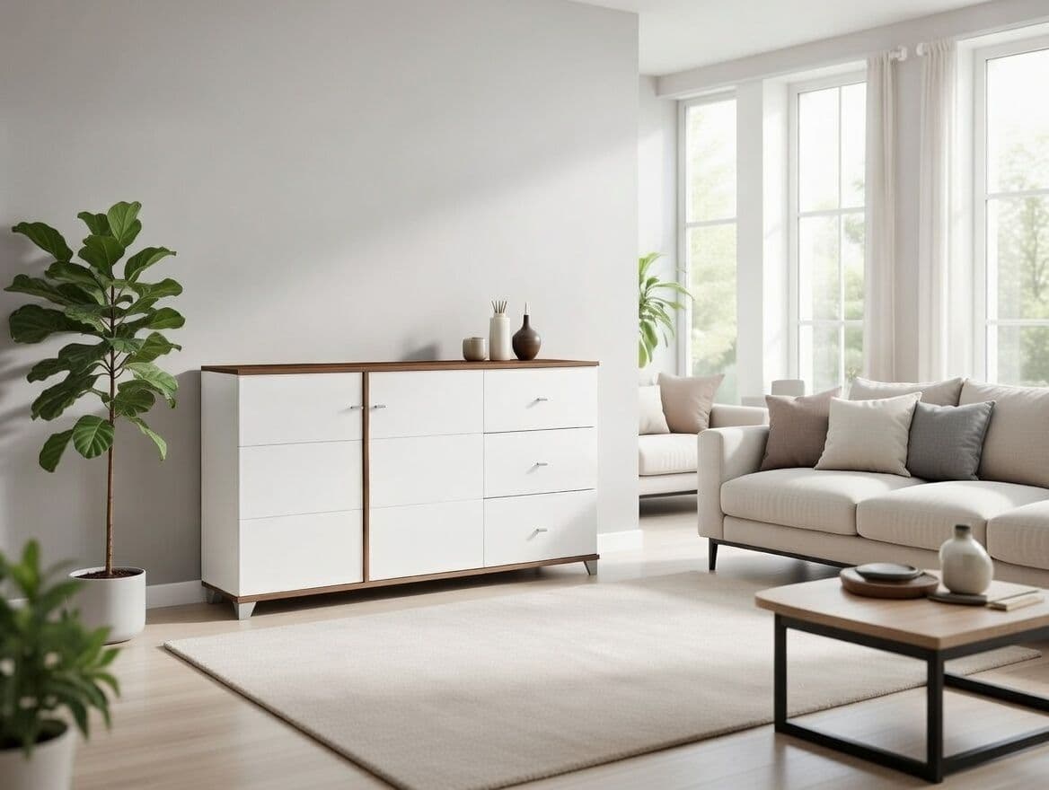Amos Mann Furniture Merlot white gloss and oak sideboard in a modern dining room setting