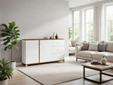 Amos Mann Furniture Merlot white gloss and oak sideboard in a modern dining room setting
