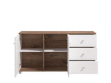 Amos Mann Furniture Merlot white gloss and oak sideboard in a modern dining room setting